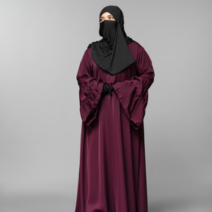 Robe Abaya en tissu Nida de qualité supérieure, couleur bordeaux, pour femmes musulmanes, tendance, manches bouffantes, longueur au sol, style modeste, polyester antistatique - Product Image 1