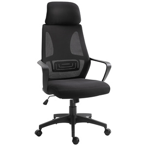 Silla de oficina reclinable Vinsetto con reposacabezas y soporte lumbar, poliéster, 64x55x116-126 cm, negro - Product Image 1