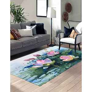 Alfombra de Lana con Diseño de Flores Abstractas, Ecológica, Lavable a Mano, con Pelo Mediano y Base de Látex - Product Image 4