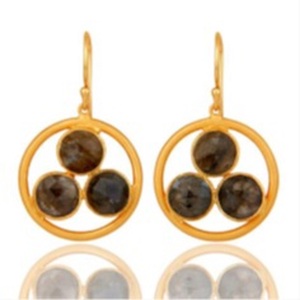 Pendientes de plata de ley 925 con forma redonda, Gema labradorita, novedad - Product Image 1