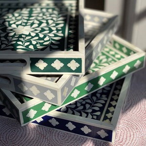 Bandeja para servir con incrustaciones de hueso árabe multicolor, servicio directo de fábrica al mejor precio - Product Image 1