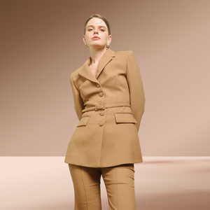 En stock pantalon pour femme HANA pantalon évasé coupe ajustée tissu écologique ensemble blazer et pantalon pour femme étiquetage privé prêt à expédier - Product Image 1