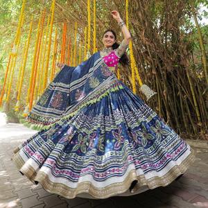 Nueva impresión digital de algodón de muselina especial Navratri y lienzo de trabajo de espejo Real Patta con Cancan Lehenga Choli con Dupatta - Product Image 4