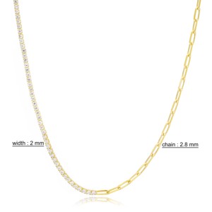 Handmade Turkish 925 Sterling <b>Silver</b> Zircon <b>Choker</b> Necklace with Half Tennis Half Link Chain Trendy Wedding Gift Jewelry - Product Image 3