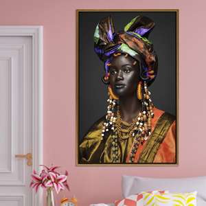 Elegant African Queen Portrait <b>Canvas</b>, Regal Boho Decor Print,GOLD <b>FRAMED</b> <b>CANVAS</b> - Product Image 1