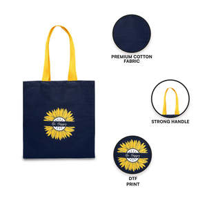 Sac fourre-tout en coton Be Happy Sunflower, durable, taille moyenne, avec longues poignées en corde, impression par transfert thermique, pour usage quotidien, alimentaire, publicitaire ou cadeau - Product Image 3