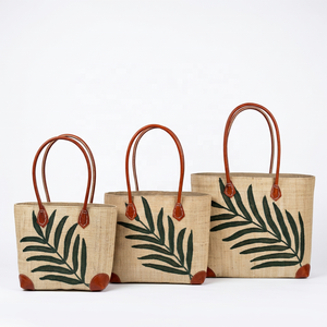Bolso Tote de Rafia Bordado, Bolso de Compras Reutilizable, Cierre Abierto, Patrón Floral de Algodón, Bolso Portátil para Viajes Diarios - Product Image 1