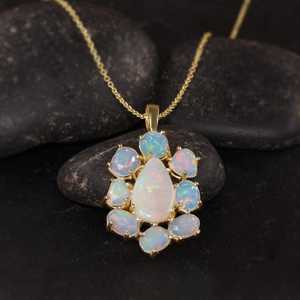 Multifire White Opal Gemstone Pendant Necklace Fire Faceted Opal Handmade Birthstone Gift For Her 925 Sterling Silver - Product Image 2