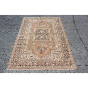 Turkish Large Rug 6x8.7 ft, <b>Brown</b> Orange Moroccan Rug <b>Wool</b> - Product Image 1