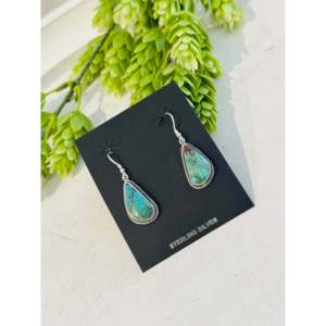 Southwest Handmade Royston Turquoise & Sterling <b>Silver</b> <b>Drop</b> <b>Earrings</b> Water <b>Drop</b> Shape Pattern - Product Image 4