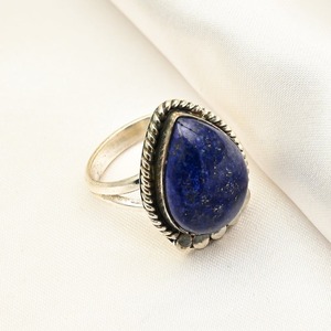 Anillo de piedras preciosas de lapislázuli de Plata de Ley 925 estilo bohemio, joyería hecha a mano, anillo de plata, joyería para mujer, regalo de boda para ella - Product Image 5