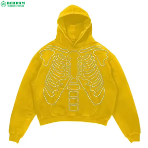 Sweat à capuche unisexe 100 % coton personnalisable, coupe classique, en molleton/éponge française respirant, avec strass, style streetwear - Product Image 2