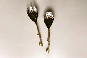 ชุดเซิร์ฟเวอร์สลัดด้ามจับสาขาต้นไม้ทองเหลืองคุณภาพสูงหรูหรา - Product Image 4