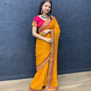 FULPARI FEMME SAREE NOUVELLE MODE nouveau travail saree vêtements de fête nous sari indien traditionnel Travail lointain Fil lourd Bordure de travail