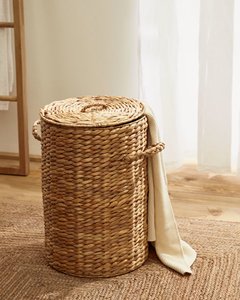 Handwoven Water Hyacinth Storage <b>Basket</b> Bohemian <b>Wicker</b> <b>Laundry</b> Hamper Natural Storage Container for Home and Decor - Product Image 5
