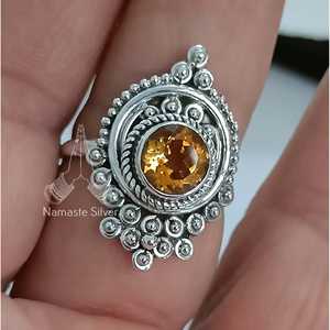 Anillo de Plata de Ley 925 con Citrino, Hecho a Mano, con Gema Amarilla Natural en Forma de Marquesa, Joyería de Promesa, Piedra de Nacimiento de Noviembre - Product Image 4