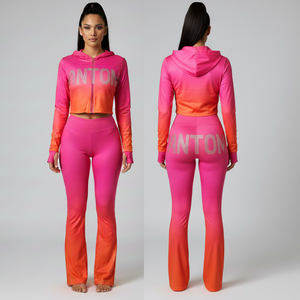 Ensemble de yoga et de fitness pour femmes, broderie personnalisée, sweat-shirt à capuche zippé uni, leggings, séchage rapide, vente en gros, manches longues - Product Image 4