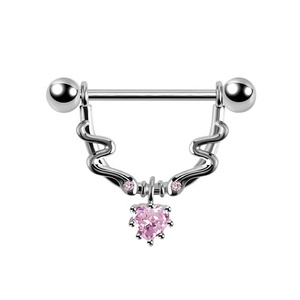 Großhandel F-136 Titan Doppel-Schlangen-Zirkon Brustwarzen-Piercing 1.6 Grob Antiallergischer Anhänger Brustwarzenring - Product Image 2