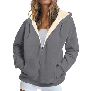 OEM/ODM Fluffy Loungewear Jacket for Women Thick Casual Hooded <b>Sherpa</b> <b>Lined</b> Zip for Winter Custom Bulk Supplier - Product Image 4