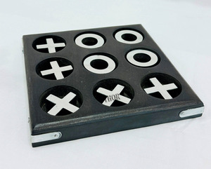 Elegant Premium Black Tic Tac Toe Jeu de puzzle en bois pour adultes et enfants Jeu de société en pièces gainées de nickel - Product Image 6