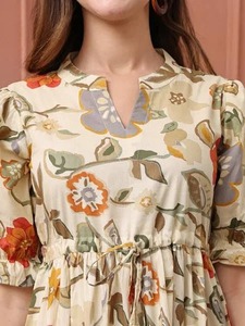 Vestido de algodón con estampado Digital indio para mujer, estampado Floral hecho a mano, ropa informal bohemia de verano, tela Natural, regalo perfecto hasta la rodilla - Product Image 4