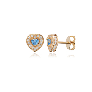 Aquamarine CZ Stone <b>Heart</b> Design <b>Silver</b> <b>Stud</b> <b>Earrings</b> Turkish Wholesale 925 Sterling <b>Silver</b> Women Jewelry - Product Image 6