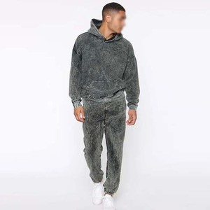 100% algodón logotipo personalizado ropa deportiva Activewear chándales lavado ácido pulóver Streetwear Casual en blanco hombres chándales conjuntos invierno - Product Image 6
