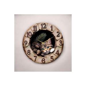 <b>50cm</b> Wooden Silent <b>Wall</b> <b>Clock</b> with Embossed Cat Pattern Color Printing Number Gift Looking for <b>Wall</b> Decor - Product Image 6