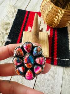 Southwest Handmade Multi-Stone and <b>Sterling</b> <b>Silver</b> <b>Adjustable</b> Cluster <b>Ring</b> - Product Image 2