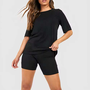 Conjuntos de mujer Ropa de verano informal Camisetas y pantalones cortos cómodos Conjuntos de 2 piezas 100% algodón Servicio OEM ODM Conjunto doble de algodón - Product Image 4