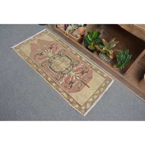 Alfombra de lana turca Vintage de 1,7x3,6 pies, diseño de retazos beige y rojo, tejido plano, respaldo de látex, respetuoso con el medio ambiente, comedor de pila media - Product Image 4