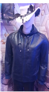 แจ็คเก็ตหนังไบค์เกอร์ลายหนังจระเข้สำหรับผู้ชาย พร้อมซิปปิด ผ้าแคนวาสย้อมสีพื้น บริการ OEM สำหรับฤดูหนาว - Product Image 6