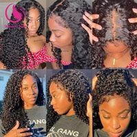Perruque Pixie Bouclée Prête à Porter en Cheveux Humains Brésiliens, Sans Colle, Vente en Gros, Cheveux Naturels avec Perruques Frontales HD Full Lace pour Femmes