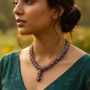 สร้อยคอชุบทองสไตล์วินเทจสุดชิค ประดับด้วยพลอยเทอร์ควอยซ์ โกเมน เพชร และควอตซ์ เครื่องประดับแนวศาสนาสุดอินเทรนด์ เหมาะสำหรับเป็นของขวัญ - Product Image 1