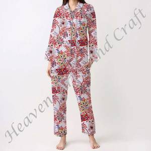 Conjunto de Pijamas de Algodón 100% para Mujer, Ropa de Dormir Suave para el Hogar, Conjunto de Pijamas de Primavera/Verano con Estampado Floral/Personajes/Letras/Estampado/Vacaciones/Árbol PJ119 - Product Image 5