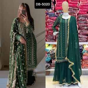 Style pakistanais indien pur Faux Georgette broderie séquence conception travail Salwar Kameez mariage fonction costume - Product Image 5