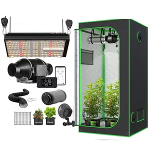 Kit completo de luz LED para cultivo de barracas, sistema de cultivo hidropônico com ventilador 24x24x48" para plantas de interior, kit completo de 120W