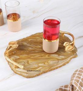 ถาดเสิร์ฟทรงรีทำจากยางเรซินสีทองลายดอกไม้รูปทรงเรขาคณิตที่หรูหราทำด้วยมือใช้งานได้หลากหลายสำหรับการนำเสนอของขวัญตกแต่งบ้าน - Product Image 2