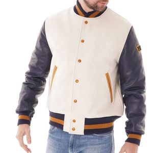 Chaqueta de béisbol de manga de cuero con bordado de chenilla unisex al por mayor diseño personalizado Letterman lona universitaria de gran tamaño fina de invierno - Product Image 1