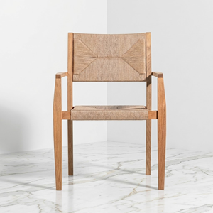 Fauteuil en corde tressée, chaise de salle à manger en teck, design scandinave, fournisseur de meubles sur mesure pour l'hôtellerie, les hôtels, les restaurants - Product Image 2