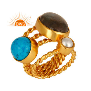 Latest Handmade Design 18K Gold Plated Natural Multi Gemstone <b>Statement</b> <b>Ring</b> Demi Fine Jewelry For Women Gift For Her - Product Image 1