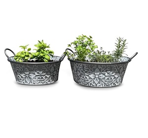 Lot de 2 jardinières écologiques suspendues en métal blanc lavé rustique avec cache-pots à motif carré floral Type seau - Product Image 1