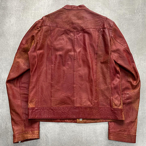 Veste en cuir véritable pour homme, style vintage baseball, col rabattu, classique, moto, cuir de vache naturel, veste en cuir de veau - Product Image 2