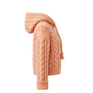 Sudadera con capucha de punto trenzado color melocotón para mujer, jersey de manga larga con cordones trenzados, puños y dobladillo acanalados, top de punto personalizado - Product Image 3