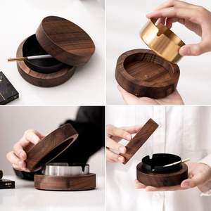 Cenicero a prueba de viento de madera de nogal hecho a mano con revestimiento de acero inoxidable para interiores y exteriores, bandeja para fumar cigarros para el hogar con costo barato - Product Image 6