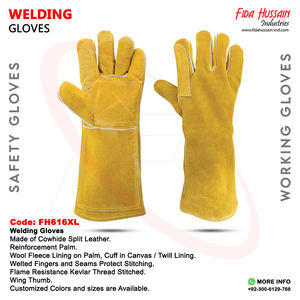 Guantes de trabajo de soldadura de cuero de vaca con puño largo más populares de 2024, guantes de soldador pesados al por mayor, guantes de cuero de Pakistán - Product Image 6