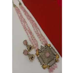 Luxury American <b>Diamond</b> Necklace Set Long <b>Dangling</b> <b>Earrings</b> Multi-Layer Pearl Handcrafted Brass for Weddings Receptions Gift - Product Image 1