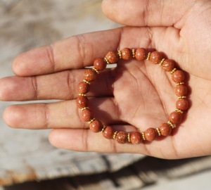 Pulsera de cuentas de piedra dorada de piedra solar natural, brazalete de joyería de meditación de Yoga para regalo de boda curativo - Product Image 3
