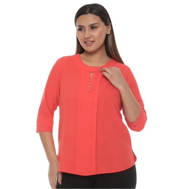 Plus Size Women's Clothing Fashion Red Casual Chic Blouse New Models For Office Ladies High Quality Best Price From Manufacturer