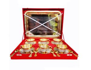 Ensemble de 2 tasses à thé et soucoupes en laiton Tasses à thé ou soucoupes en métal plaqué argent Tasses à thé et soucoupes de couleur vive avec plateau - Product Image 4